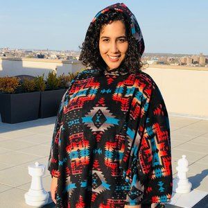 ZooFleece Black Red Southwestern Aztec Tribal Indian Hooded Women’s Cape
